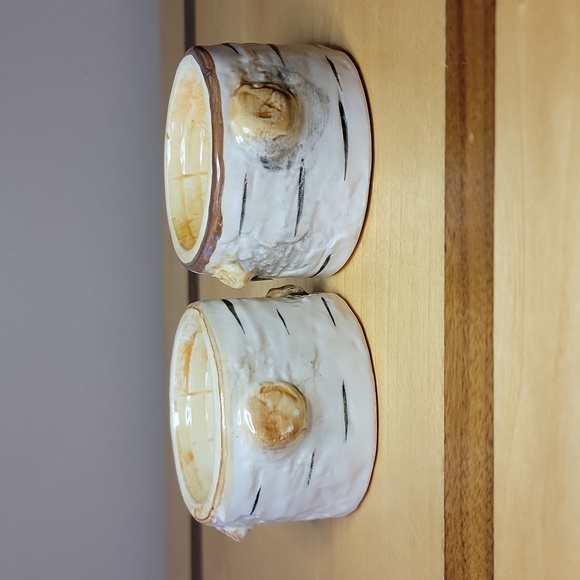 Vintage Dept 56 Birch Bark Ceramic Egg Cups, set of 2 - Picture 2 of 4